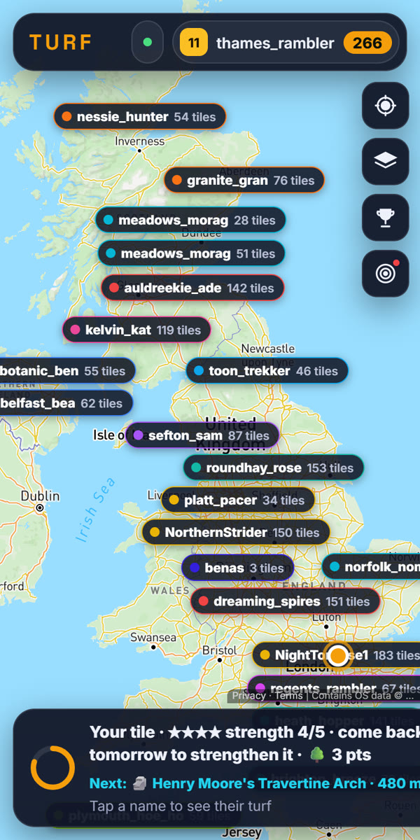 The whole UK with a bubble for each player and their tile count
